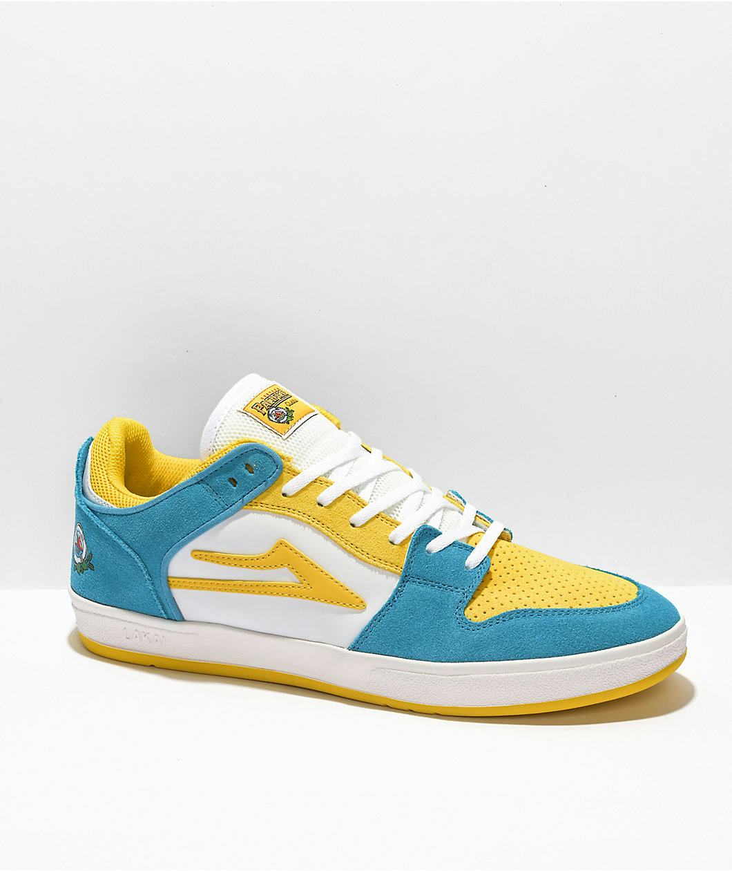Lakai x Pacifico Telford White, Cyan, &amp; Yellow Low Top Skate Shoes