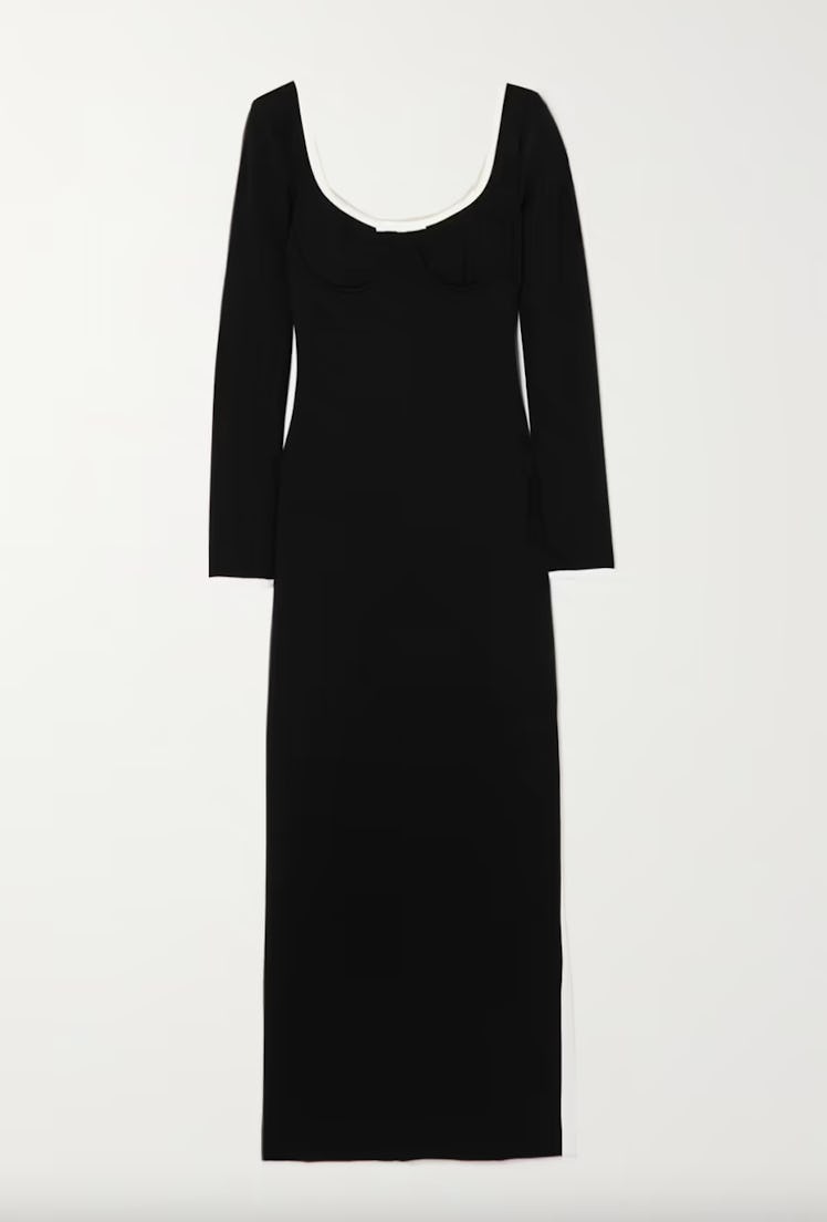 Non-Maternity Dress Brands Staud black berry bow-embellished stretch-knit maxi dress