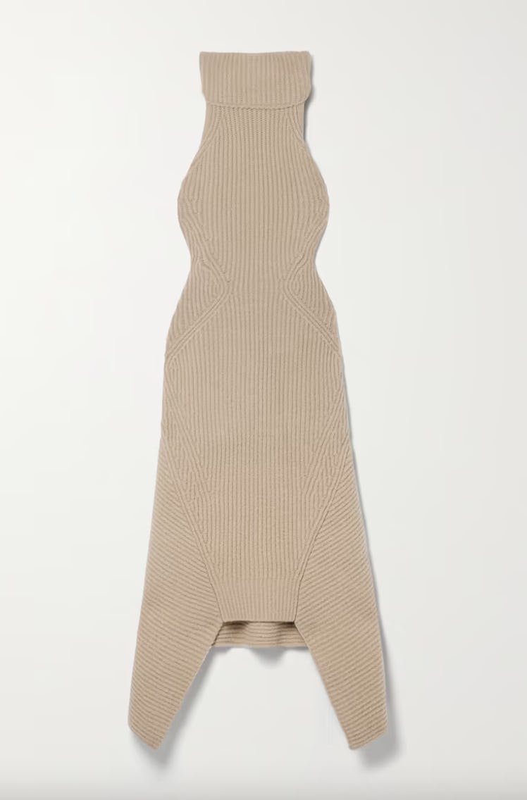 Non-Maternity Dress Brands Cult Gaia Akiko asymmetric ribbed-knit halterneck dress