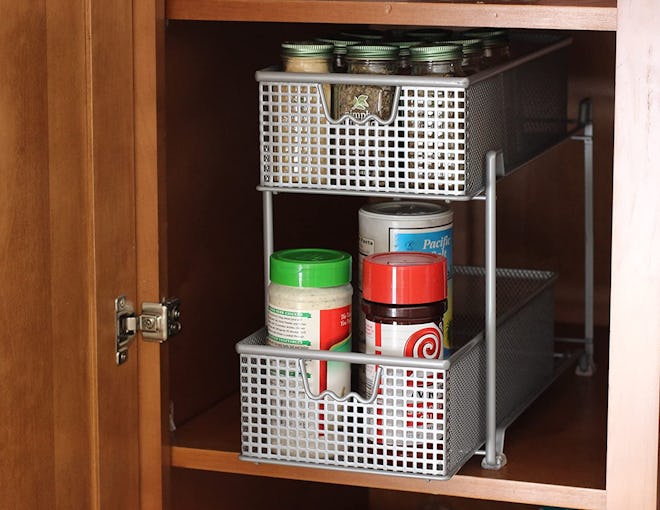 Pull-out cabinet mesh sliding organizer for storing spices