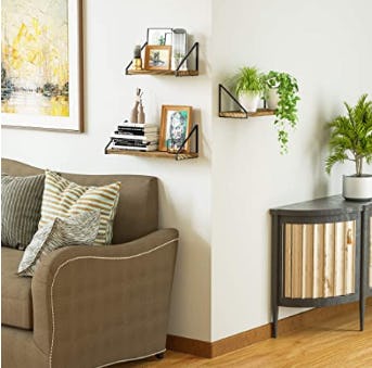 Wooden floating wall shelves for maximizing space