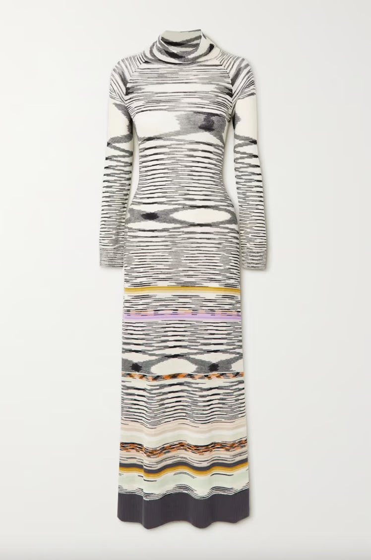 Non-Maternity Dress Brands Missoni Striped Wool Turtleneck Maxi Dress 
