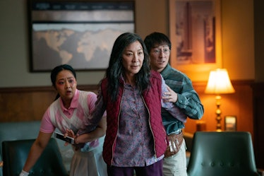 Stephanie Hsu, Michelle Yeoh, and Ke Huy Quan in Everything Everywhere All at Once.