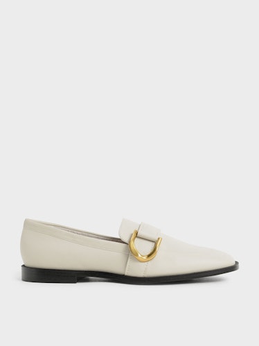 Cream and gold Gabine Buckled Leather Loafers