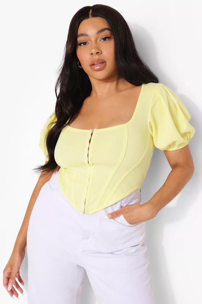 Plus Hook & Eye Puff Sleeve Corset