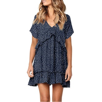 Nova In Sky Ruffled Short-Sleeved Dress