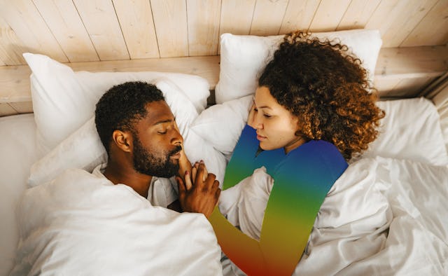 Straight dad and Queer mom laying in bed