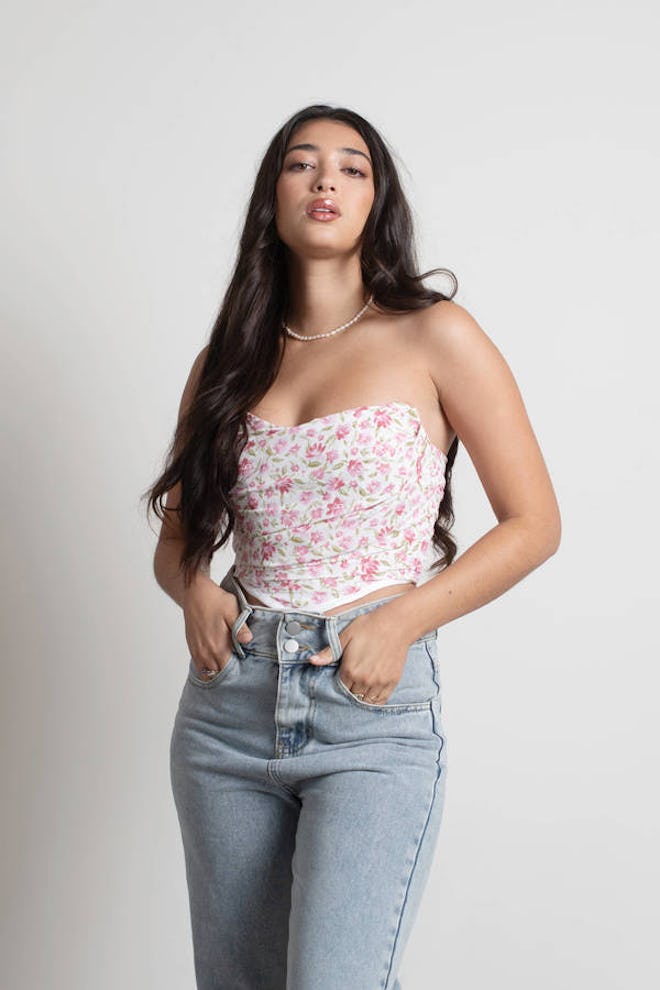 Step Out Floral Ruched Corset Bustier Crop To