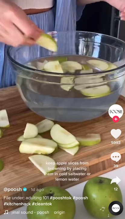 These Poosh kitchen hacks from TikTok include keeping apple slices from browning. 