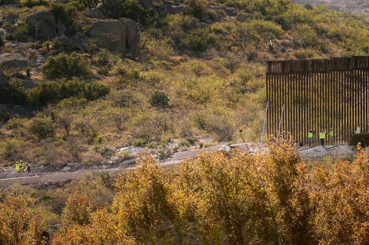 Construction on the border wall in Guadalupe Canyon, Arizona, looking south into Mexico, Dec. 9, 202...
