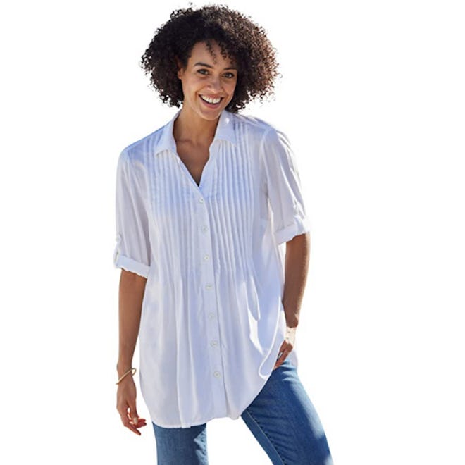 Woman Within Pintucked Tunic Shirt