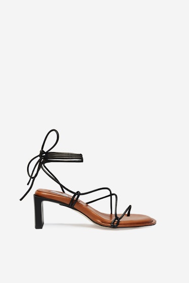 shoes to wear with baggy jeans Miista Black and Tan lace-up strappy heeled sandals 