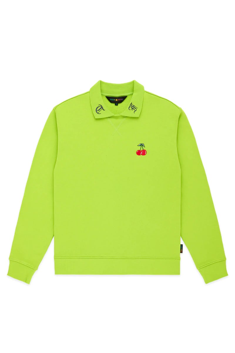 Cherry Embroidered Collared Crewneck