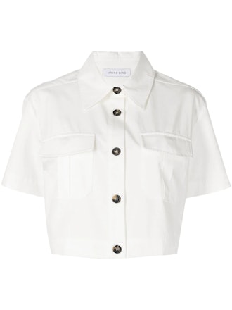 Recreate Brie Larson's spring outfit with this collared cropped button-down shirt from Anine Bing.