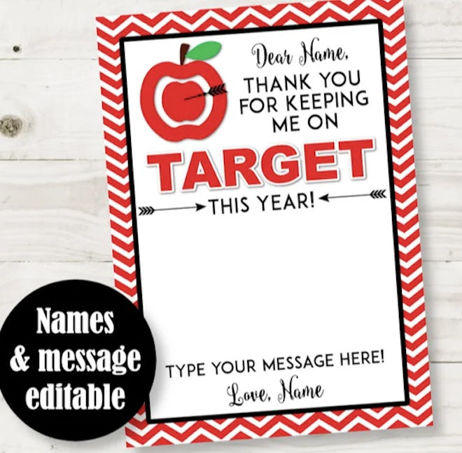 DivinePartyDesign Keeping Me On Target  is a great teacher appreciation card