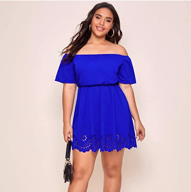 Romwe Off The Shoulder Scallop Hem Dress
