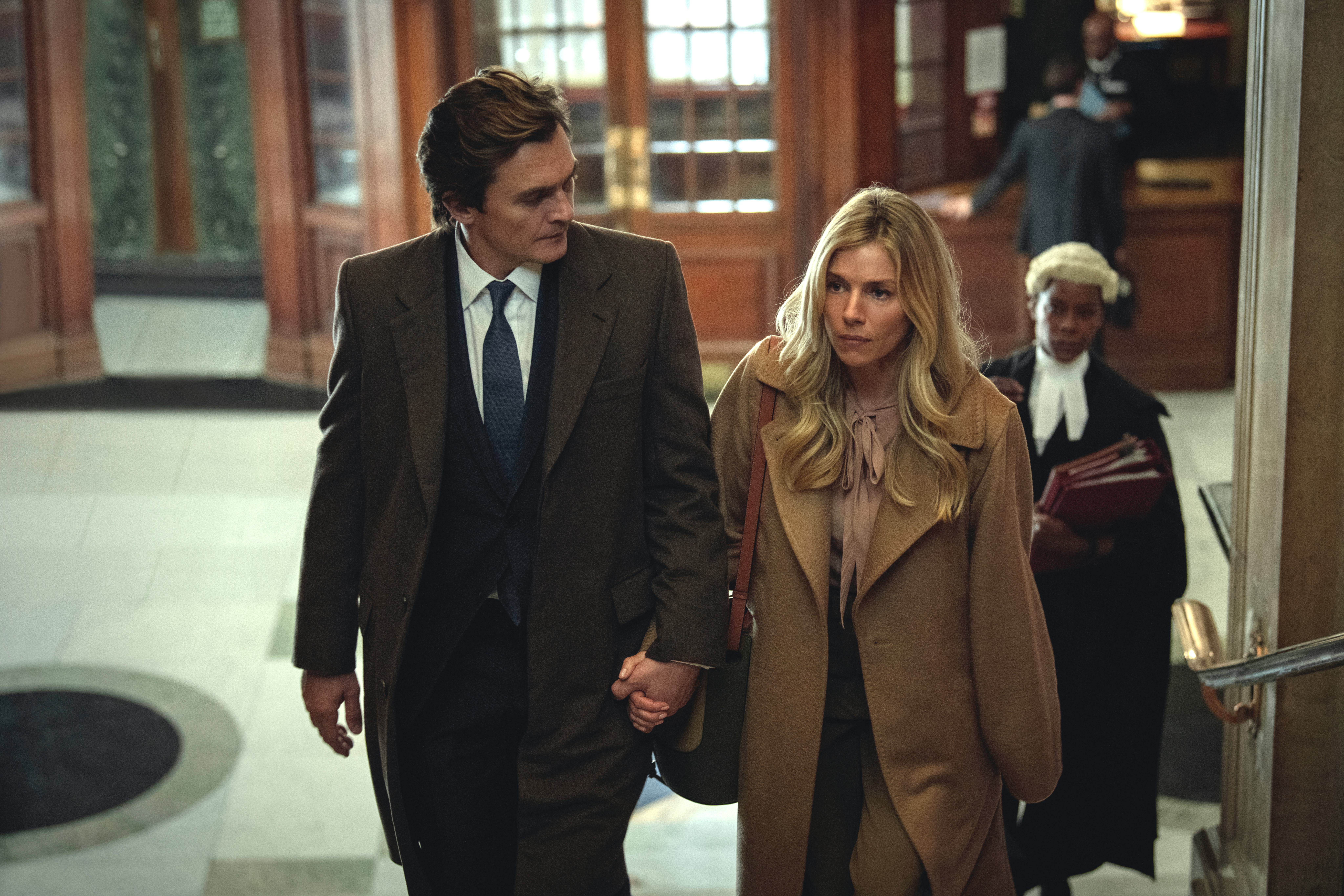 Rupert Friend as James Whitehouse and Sienna Miller as Sophie Whitehouse in &lsquo;Anatomy of a Scandal&rsquo;