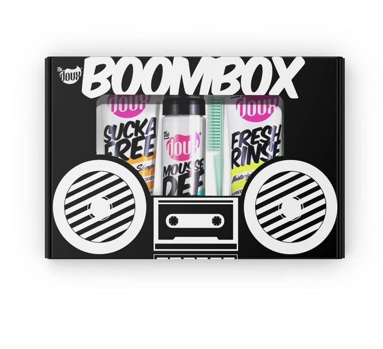 The Doux Boombox hair care set.