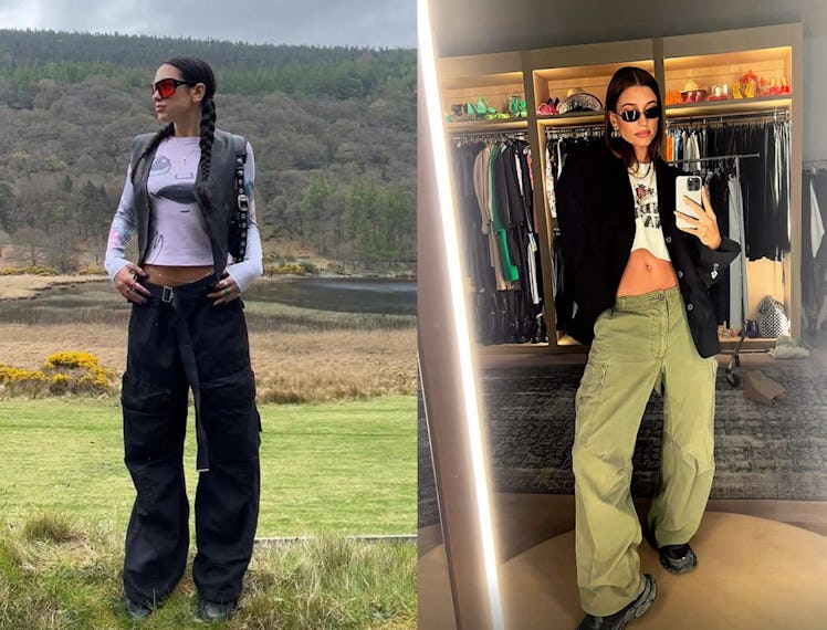 Dua Lipa and Hailey Bieber wearing cargo pants