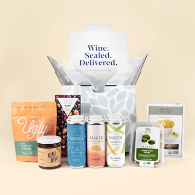 Maker Wine Wine and Gourmet Snack Pack is a Mother's Day gift basket filled with goodies
