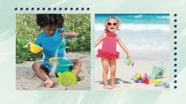 Kids playing with the beach toys for toddlers