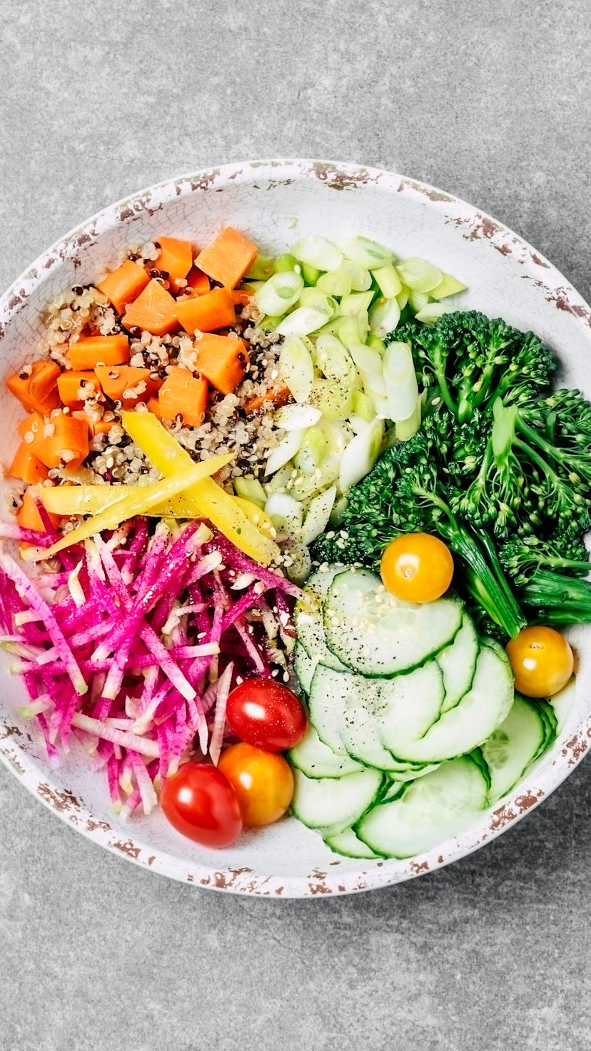 salad featuring sweet potatoes, broccoli, and more is like the popular tik tok salads of today