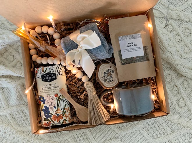 extra cozy hygge box for mom is the perfect mother's day gift basket