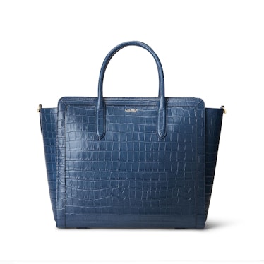 Metallic Leather Large Tyler Tote in Blue