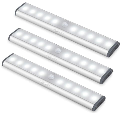 Stick-on LED motion sensor lighting with a rechargeable battery