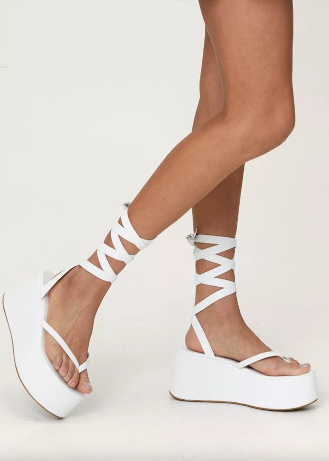white platform strappy sandals