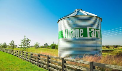 A silo at the village farm at the Harvest Green agrihood outside of Houston, Texas.