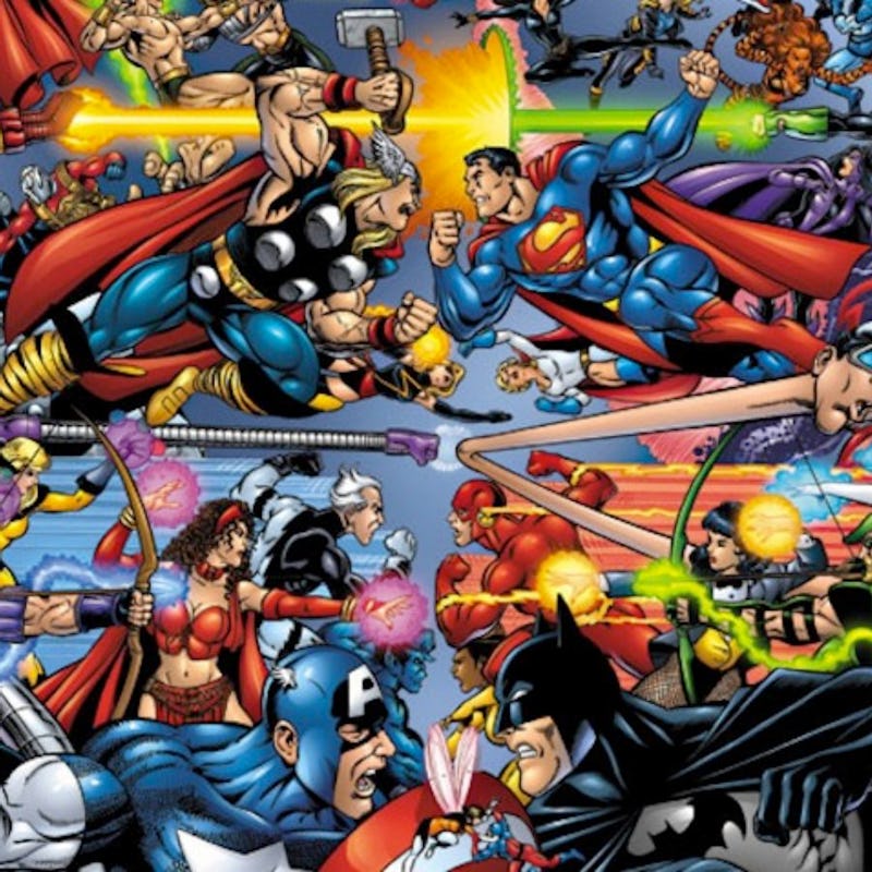 All characters in DC vs. Marvel front cover.