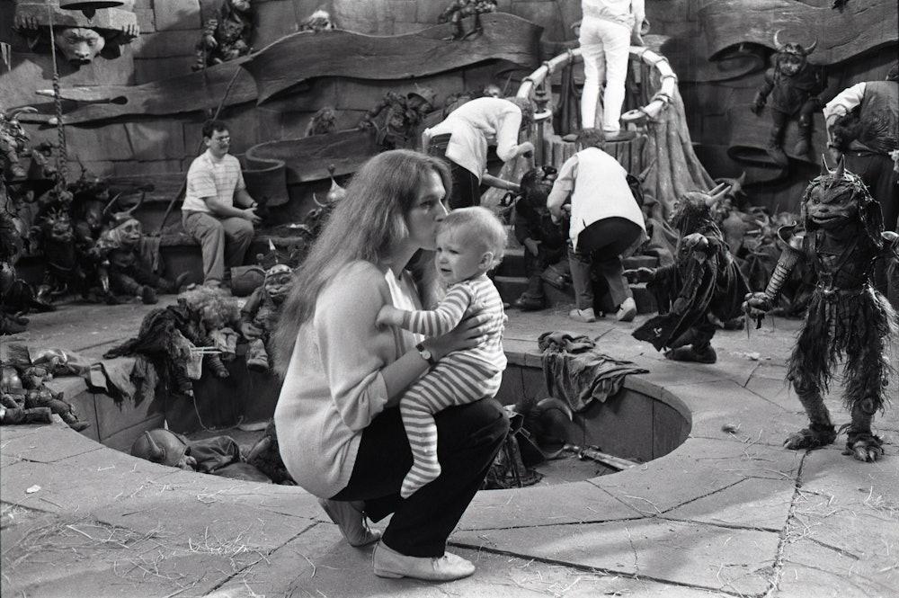 Wendy Froud on the set of Labyrinth with her son Toby.