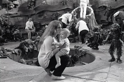Wendy Froud on the set of Labyrinth with her son Toby.