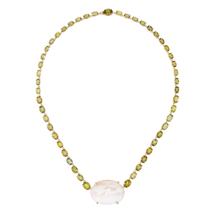 Catbird x Vito’s Gems Collar with yellow stones instead of a chain and a large light pink stone as t...