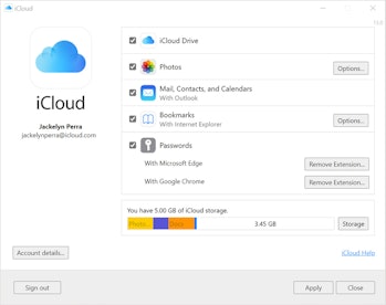 iCloud open on a Windows computer