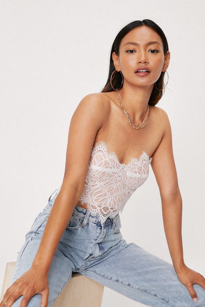 Strapless Lace Cropped Corset Top