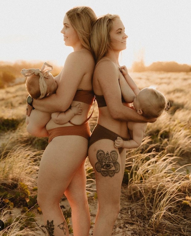 breastfeeding photoshoot ideas with friend
