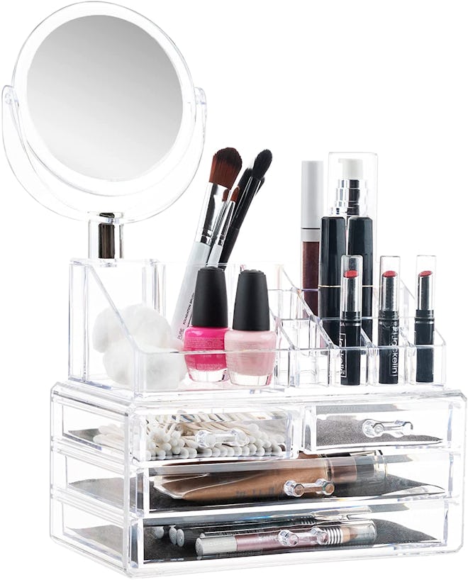 Masirs Clear Cosmetic Organizer with Mirror