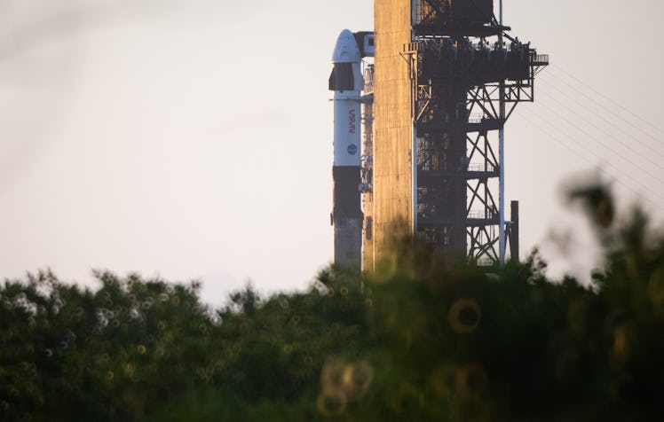 SpaceX’s Falcon 9 with the Dragon capsule secured on top.
