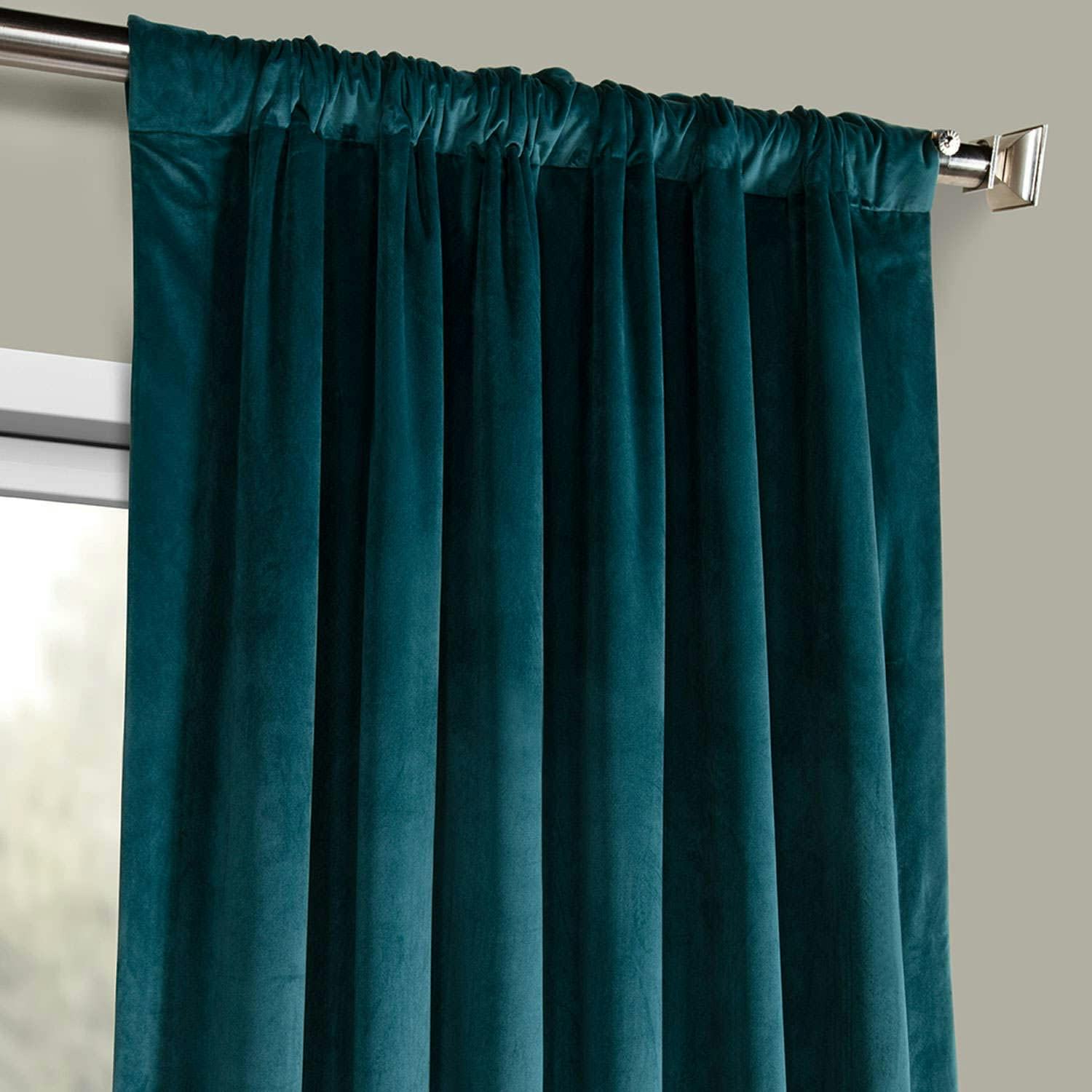Teal velvet drapes