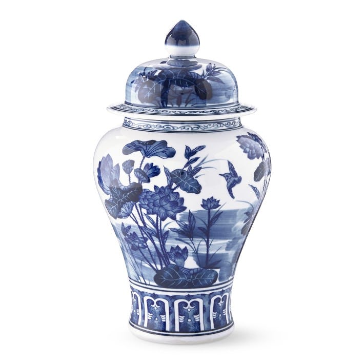Ornate lotus ginger jar from Williams Sonoma