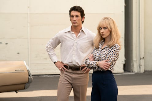 Miles Teller as Al Ruddy and Juno Temple as Bettye McCourt in 'The Offer' via Paramount+'s press sit...