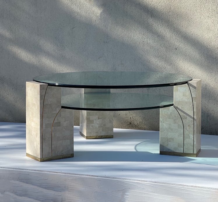 Postmodern Tessellated Stone Tiered Coffee Table