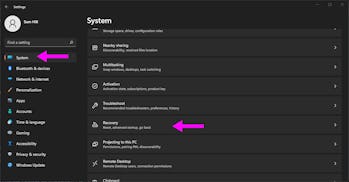 Find the “Recovery” menu in your “System” settings.