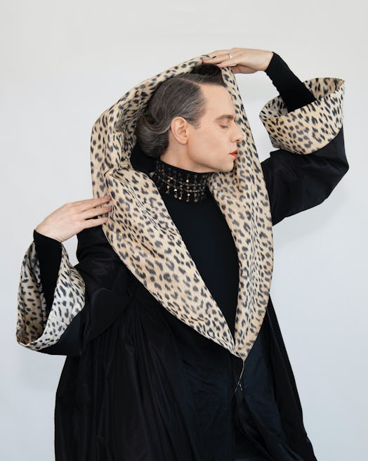 Jordan Roth in leopard coat