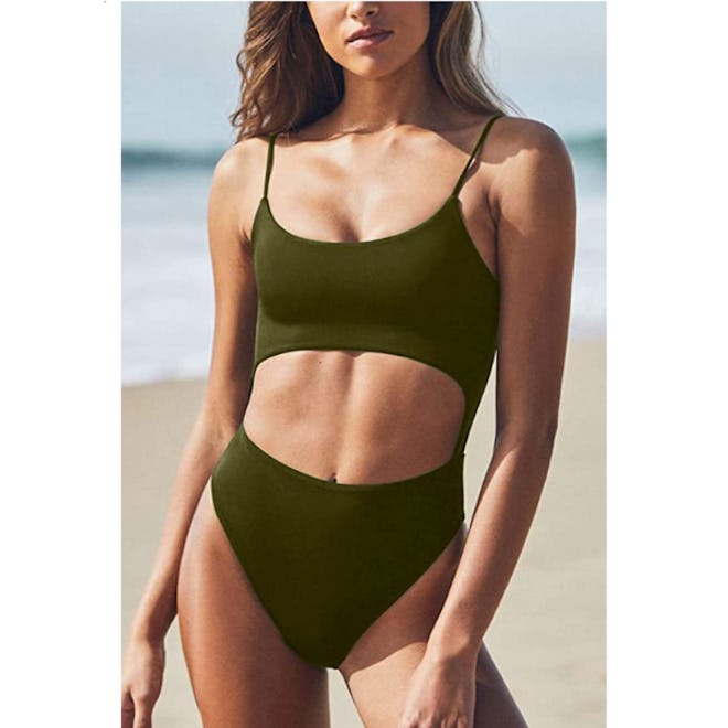 Meyeeka Scoop Neck Cut Out One Piece Swimsuit