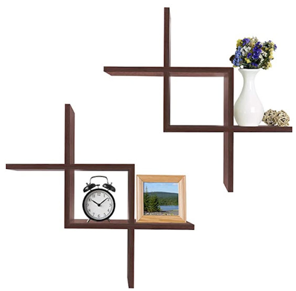 Greenco Criss Cross Intersecting Wall Mounted Floating Shelves (Set Of 2)