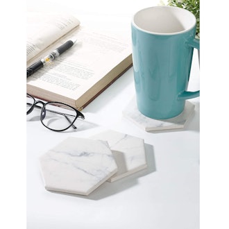 Sweese White Marble Ceramic Coasters (6-Pack)