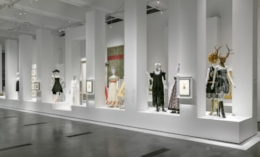 An installation photograph of the exhibition Lee Alexander McQueen: Mind, Mythos, Muse in Los Angele...
